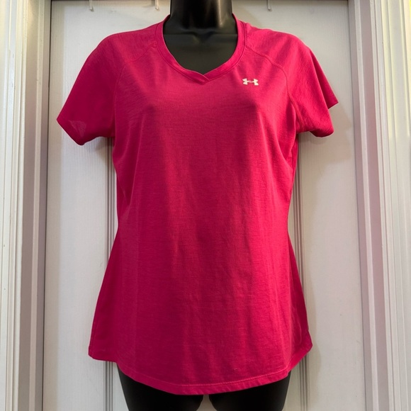 Under Armour V-Neck Hot Pink Short Sleeve Tee Shirt - Picture 1 of 8